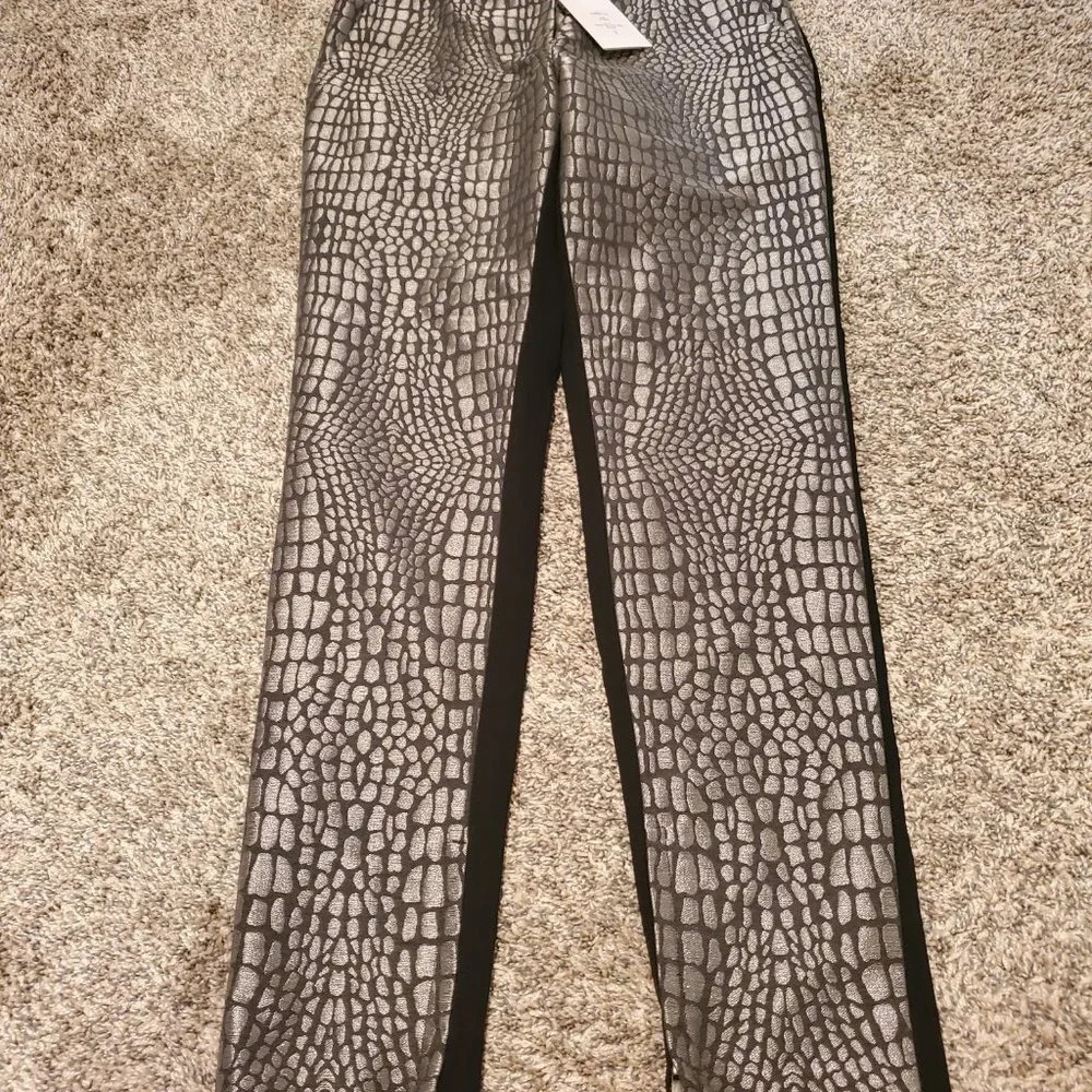 Diane Von Furstenberg Silver and Black Straight Leg Pants - Picture 3 of 6